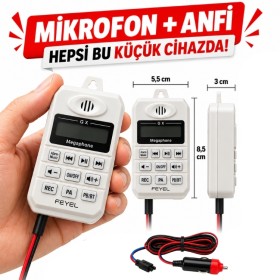 Feyel PZ55 Anfili Kendinden Mikrofonlu Pazarcı Anons Cihazı 12V-90V Bluetooth, Ses Kayıt, USB'li